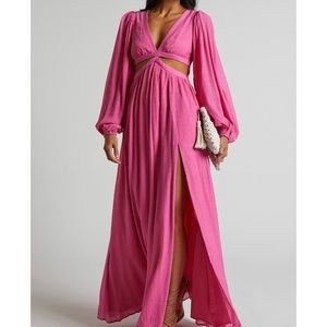 SHOWPO Pink Paige Maxi Dress new with tags! Side cut out, leg slit, flattering!